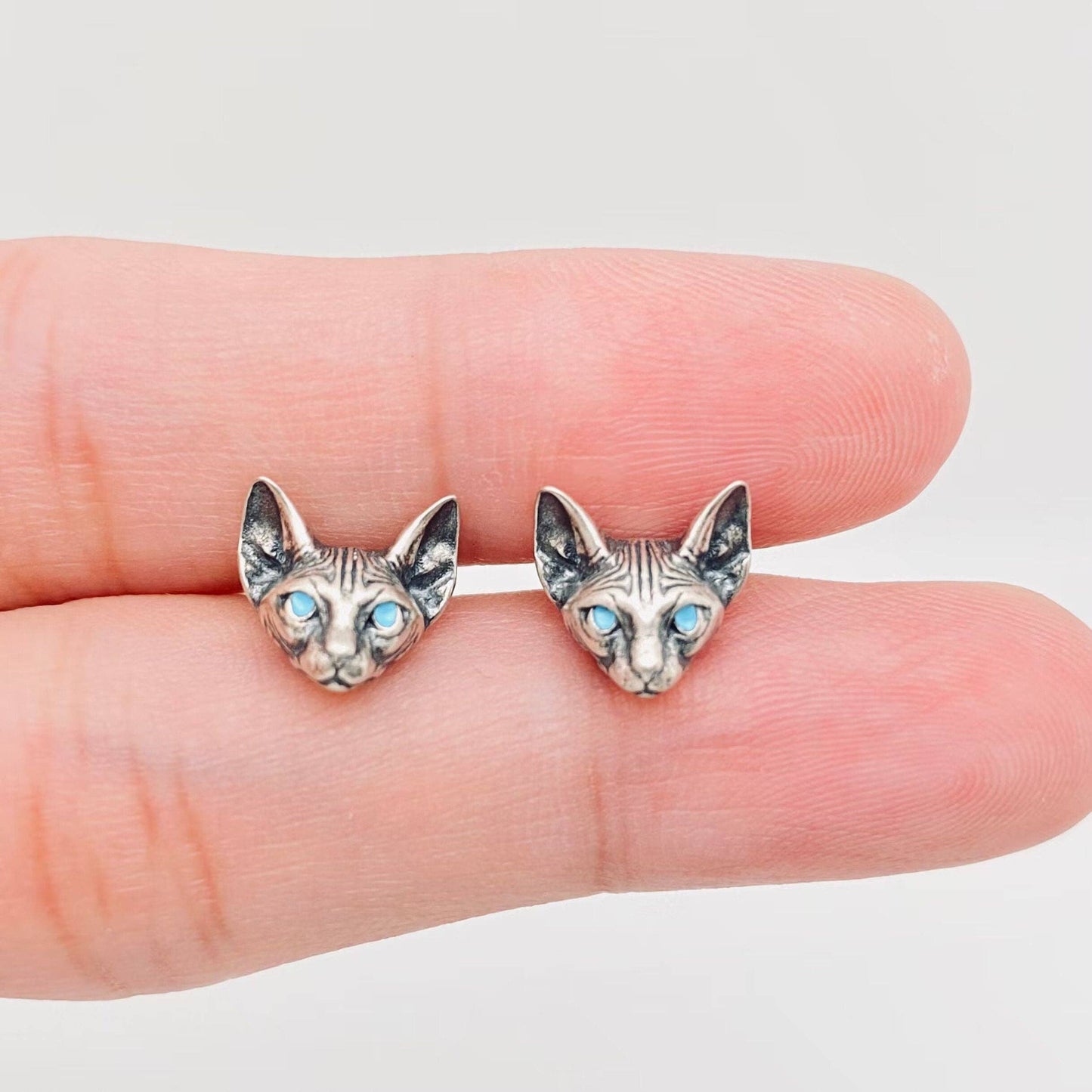 925 sterling zilveren oorknopjes kattenhoofd