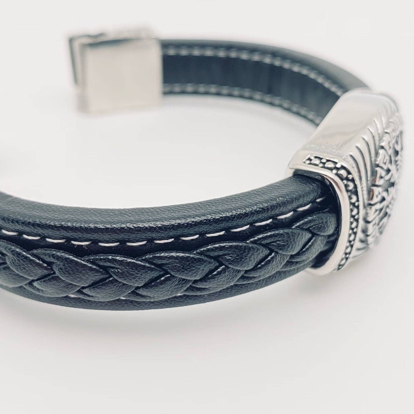 Viking amband leer en stainless steel Vegvisir