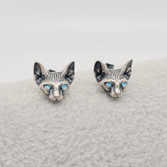 925 sterling zilveren oorknopjes kattenhoofd